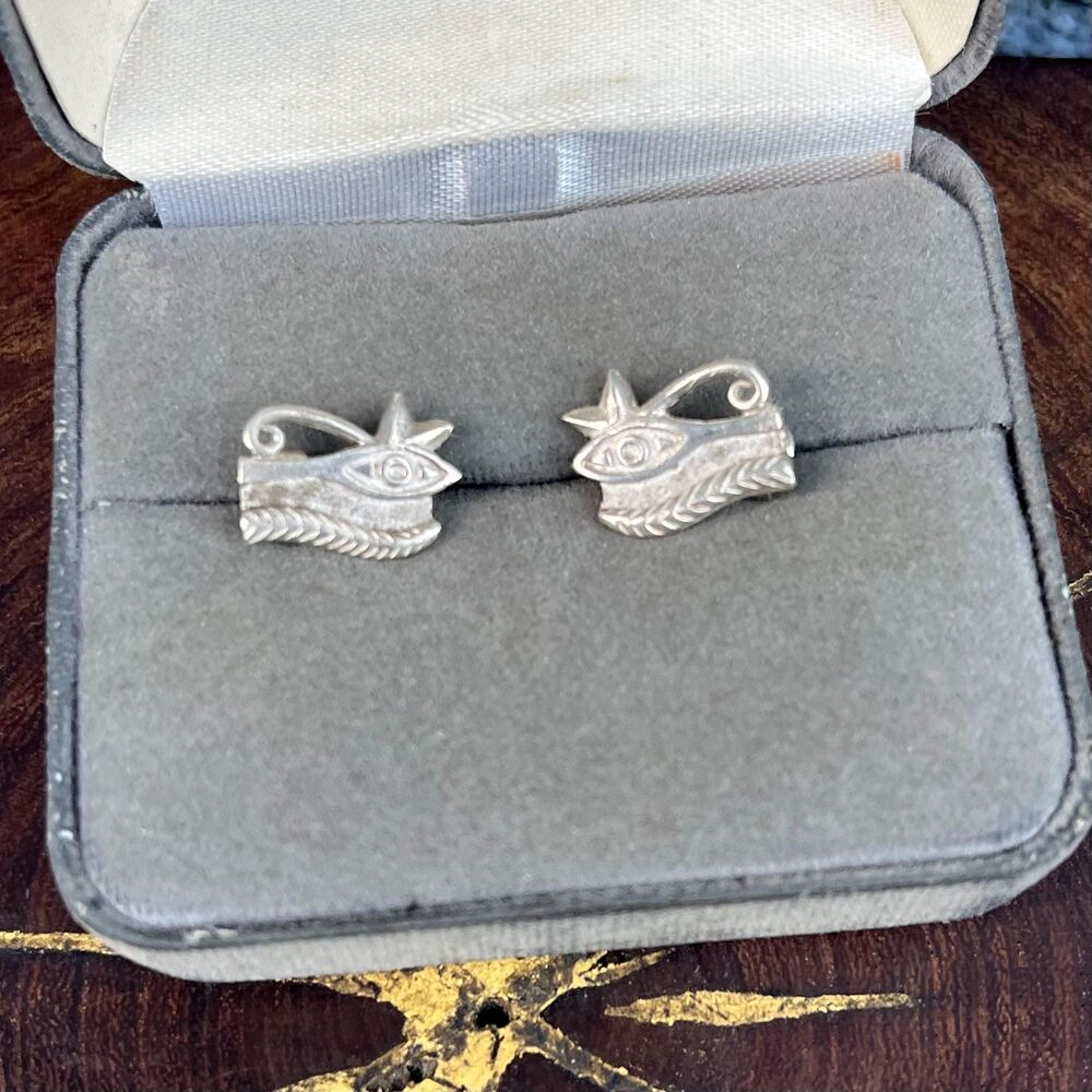 Eye of Horus Studs Earrings Egypqtian Sterling Silver Jewelry Unisex